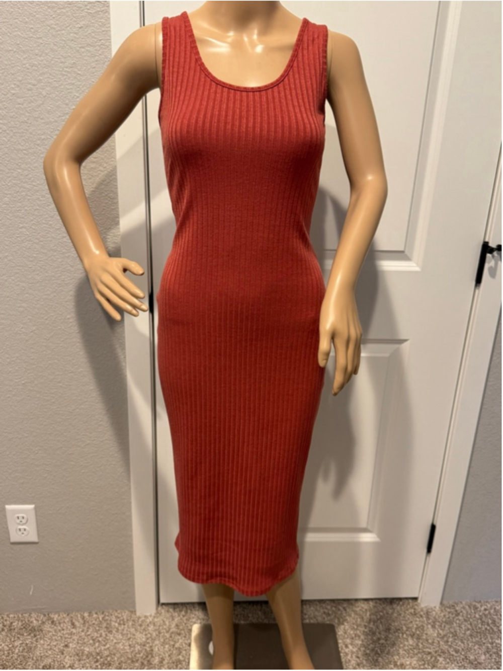 Women's Unbranded Rust Ribbed Tank Midi Dress Size L